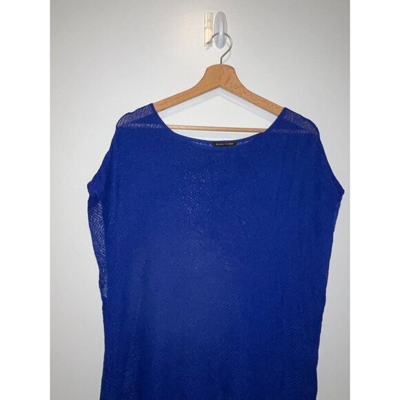 Eileen Fisher Adriatic Blue Rayon Nylon Crinkle Diamond Tunic Sweater Women's L - Picture 3 of 11